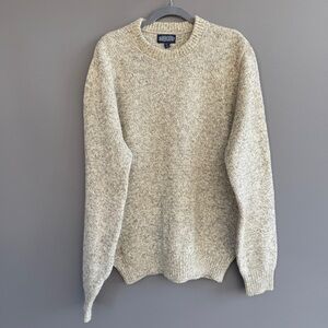 Mens vintage Lands End wool sweater - heather brown - crew neck - size L Long